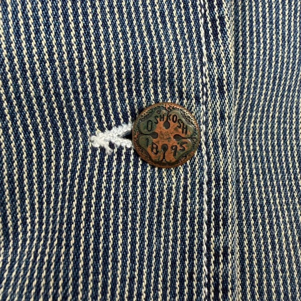 VINTAGE OshKosh Blazer Women‎ Medium Blue Hickory Stripe Denim Railroad 90s Y2K